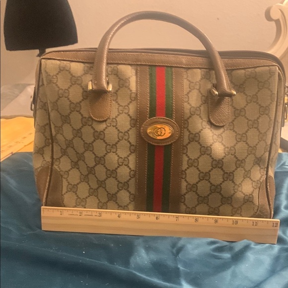 Vintage Gucci Brown and Green Women's Canvas Bag - Picture 3 of 16